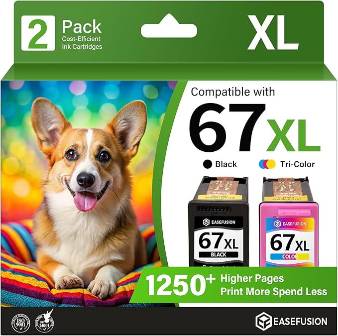 EaseFusion 67XL Ink Cartridges Black/Color Combo Pack Replacement for HP Ink 67 for 67XL HP Printer Ink Compatible with DeskJet 2855e 2755e 2700 4255e 4155e 4100 Envy 6000 6055e 6455e Printer