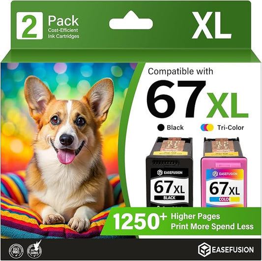 EaseFusion 67XL Ink Cartridges Black/Color Combo Pack Replacement for HP Ink 67 for 67XL HP Printer Ink Compatible with DeskJet 2855e 2755e 2700 4255e 4155e 4100 Envy 6000 6055e 6455e Printer