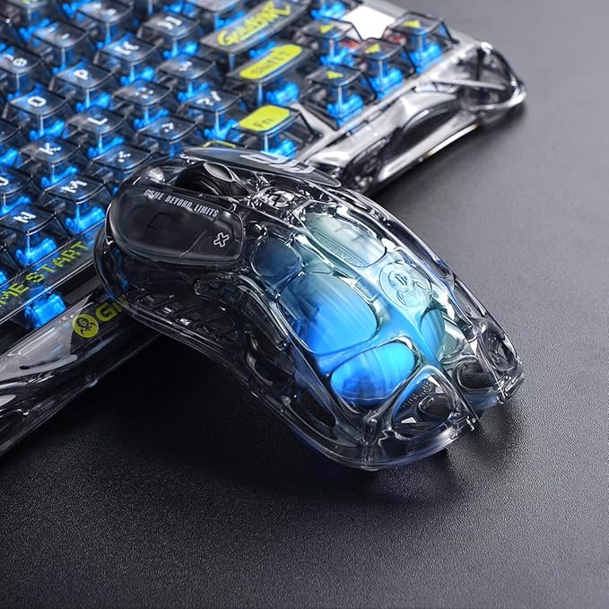 GravaStar Mercury M2 Wireless Gaming Mouse with 26,000 DPI, PAW3395DM Sensor -79g Lightweight Hollowed-Out Design -5 Programmable Buttons -5 Dynamic Lightsync RGB - Transparent Black