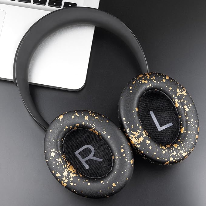 SOULWIT Protein Leather Replacement Earpads for Bose 700 (NC700) Wireless Headphones, Ear Pads Cushions with Softer Protein Leather, High-Density Noise Cancelling Foam, Added Thickness - Black Gold