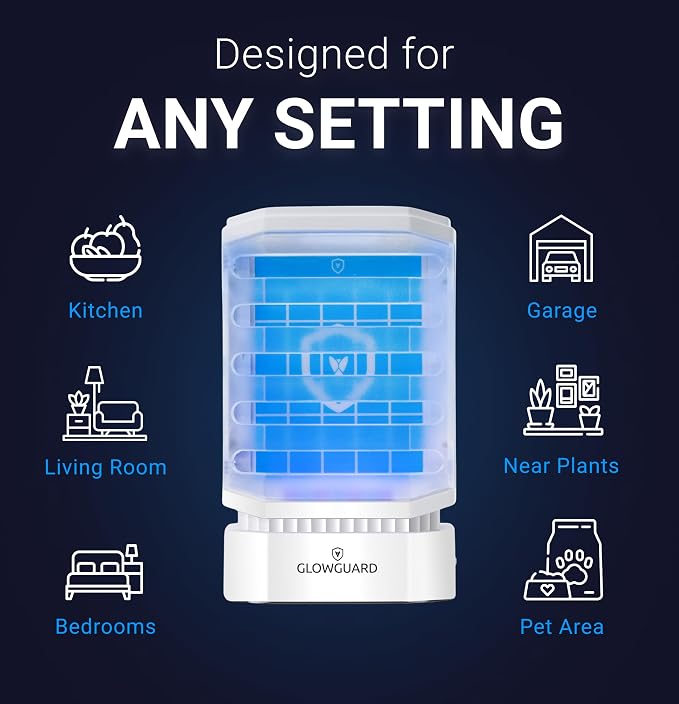 GlowGuard-X Rechargeable Indoor Fly Trap & Gnat Killer, Multi-Purpose Mosquito Trap and Shockless Indoor Bug Zapper, Includes 1 Device + 4 Glue-Card Refills, 40hr Battery or Plug-in 24/7, White