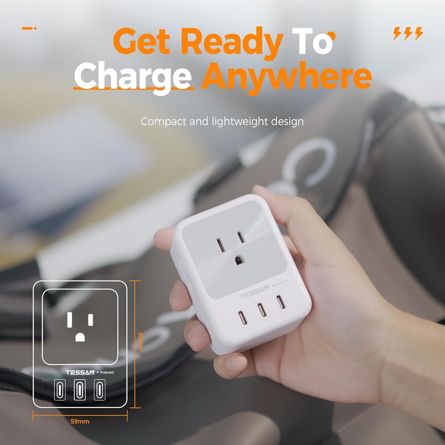 USB Multi Plug Outlet Splitter, TESSAN Surge Protector 4 Outlet Extender with 3 USB C Wall Charger Blocks, 3-Sided Multiple Plug Expander for Home Office Dorm Room Essentials