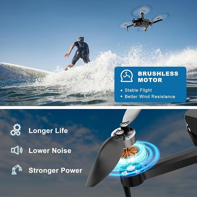 2K Drone with Camera for Adults & Beginners, Foldable FPV Mini Drone with Brushless Motor, 36 Min Flight Time, 2 Batteries, One-Key Takeoff/Landing, Gesture Selfie, Carrying Case