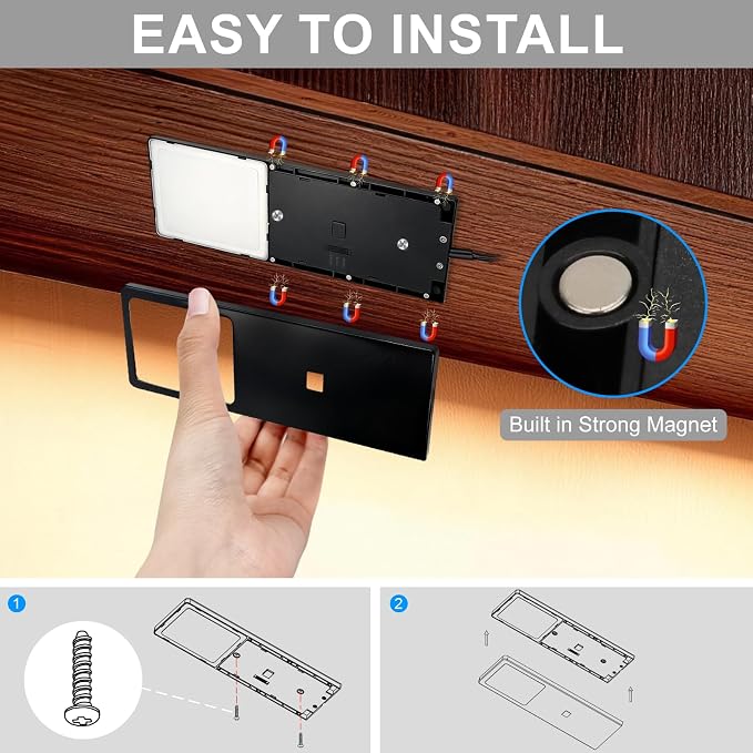 Under Counter Lights for Kitchen, Plug in Linkable LED Dimmable Hard Wired Under Cabinet Lighting for Kitchen Counter Closet, 3000K/4000K/5000K, 0.28 inch Ultra Thin, 3-in-1, Black, ETL