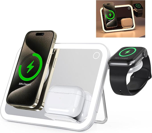 3 in 1 Wireless Charging Station for Apple Magnetic Charger Station for iPhone 16/15/14/13/12 & Apple Watch& Airpods (White)