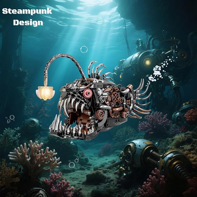 Mechanical Lantern Fish & STEM Robotics Kit Bundle - 1598+ Piece Building Sets for Kids 8-14, Deep Sea & 5-in-1 Coding Robots, STEM Toys, Home Decor, Great Gift