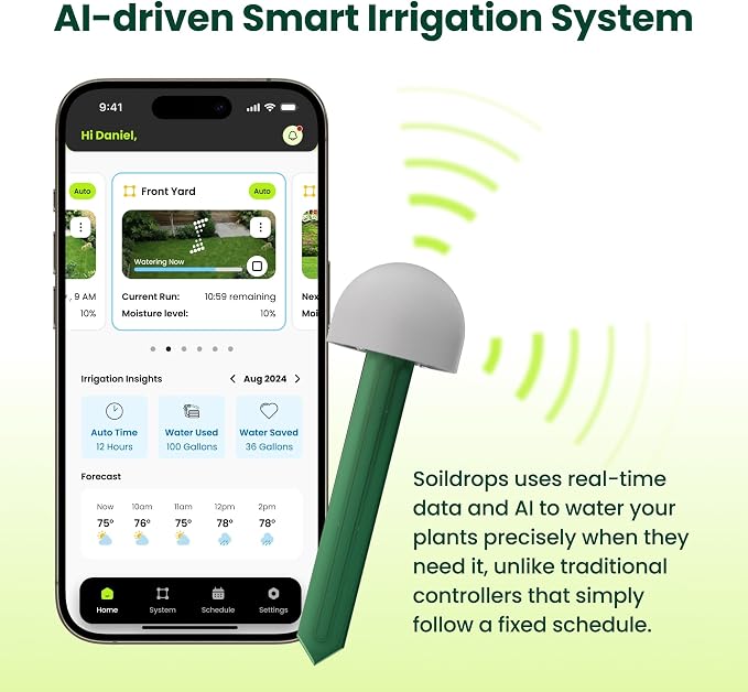 8-Zone WiFi Smart Sprinkler Controller, Indoor or Outdoor Install, IP54 Weather Resistant, App Based Irrigation Timer, Rain Aware Auto Skip, No Required Subscription, Sensor Ready