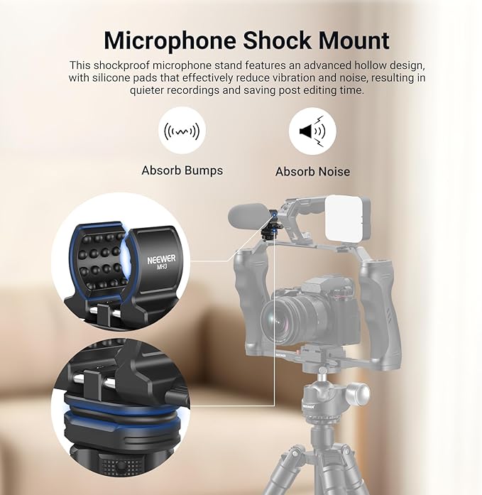 NEEWER Microphone Holder with Cold Shoe Adapter, Noise Reducing Shock Absorbing Mic Mount Accessories with Built in Silicone Pads, for Mics of 0.7" to 1" (19 to 25mm) in Diameter, MH3