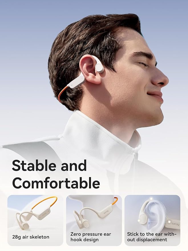 Sanag B33S Bone Conduction Headphones Bluetooth 6.0, IPX8 Waterproof SwimmingHeadphones with 32GB MP3 Player, 8H Playtime OpenEarEarbuds with Mic,Noise Reduction Call for Running Cycling Sport, Black