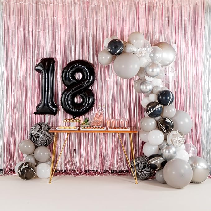 Restaurantware-Balloonify Balloon Garland Set, 1 Party Decoration Kit - 102 Balloons, With Chain, Gray & Metallic Silver Latex Balloon Arch Kit, Includes Glue Dots
