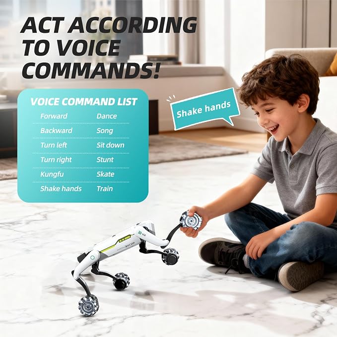 Smart Robot Dog for Kids Ages 6-12, Voice and Remote Control Robotic Pet, 30+ Bionic Actions, All-Terrain Stunt Moves, 25m Range, STEM Toy for Kids