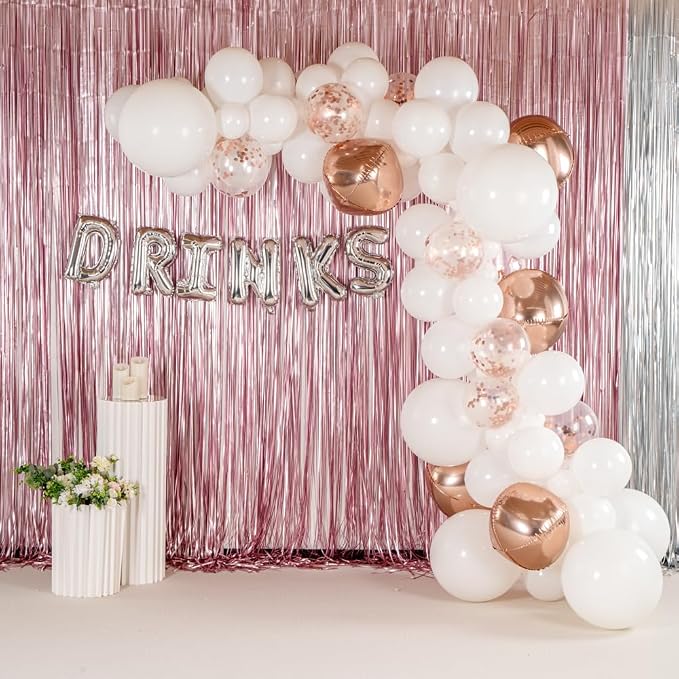 Restaurantware-Balloonify Balloon Garland Set, 1 Party Decoration Kit - 111 Balloons, With Chain, White & Rose Gold Latex Balloon Arch Kit, Includes Glue Dots