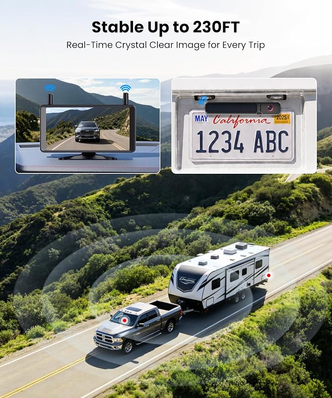 AUTO-VOX Solar Wireless Backup Camera: No Drilling 1-Min Quick Install, Dual Antenna for Smooth Live View, 6" 1080P Screen with Color Night Vision, Long Battery & Solar Recharge for Car Truck Trailer