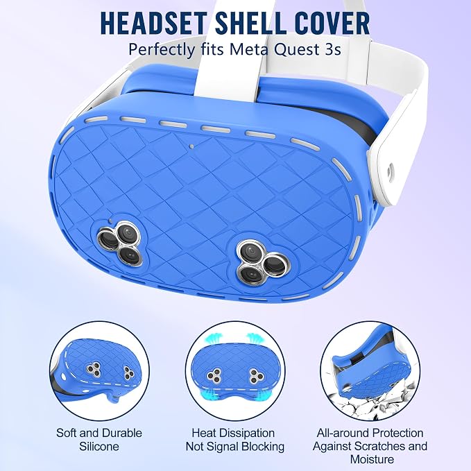Silicone Cover Set Compatible with Meta/Oculus Quest 3s Accessories, Silicone Face Cover, Controller Grip Cover, Camera Lens Protector, VR Shell Cover, Protective Lens Cover, Not Fit Quest 3