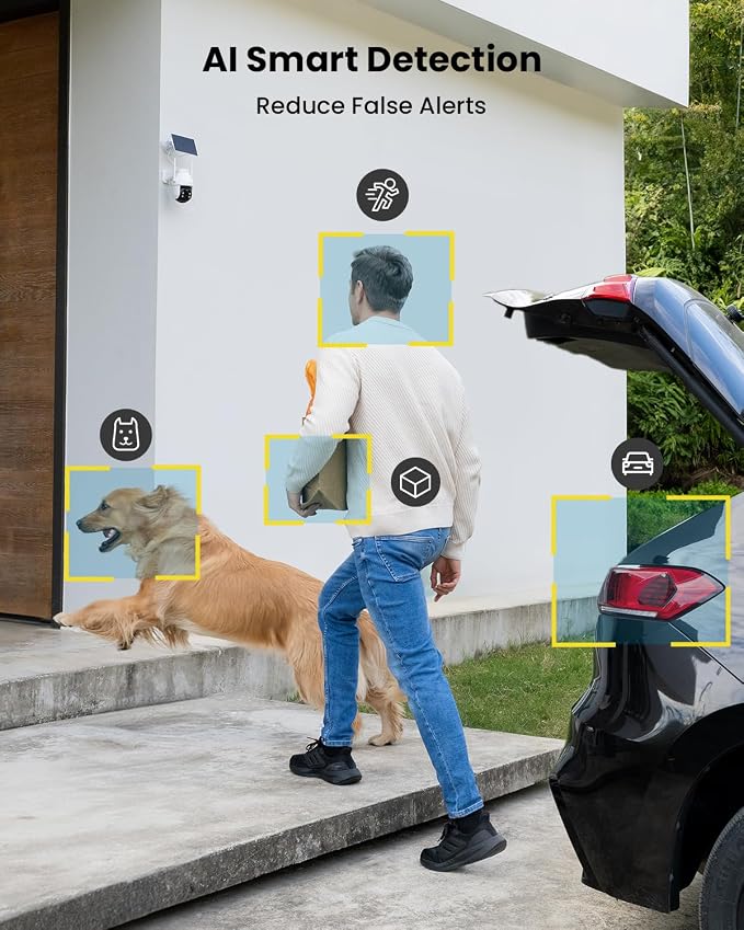 ieGeek Solar Security Cameras Wireless Outdoor, 2K WiFi Camera for Home Security System, Battery Powered Surveillance Cam with 360°PTZ Color Night Vision, PIR Motion Sensor, Works with Alexa (2 Pack)
