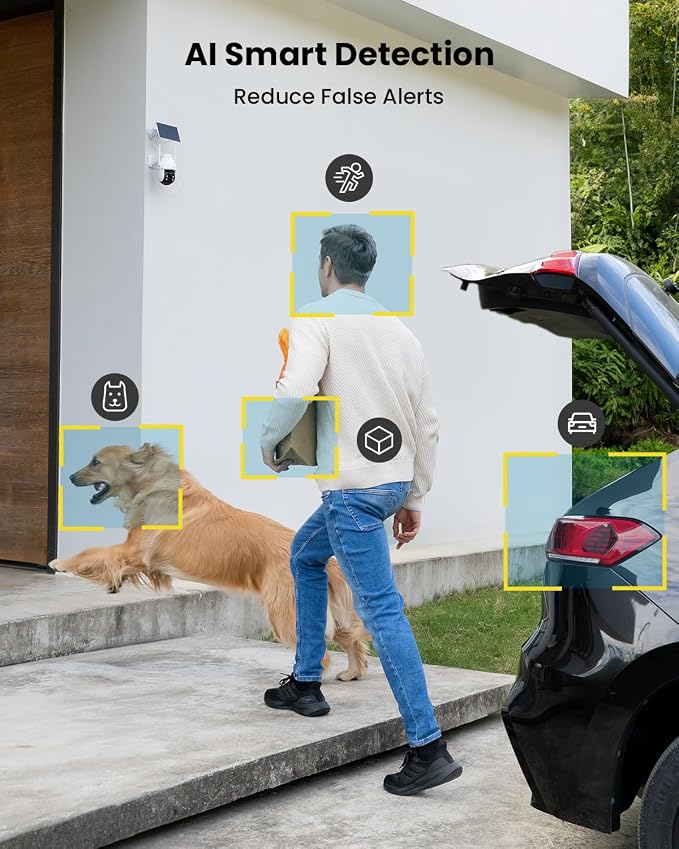 ieGeek Security Cameras Wireless Outdoor, 2K Solar WiFi Camera for Home Security System, Battery Powered Surveillance Cam with Solar Panel, 360° PTZ Color Night Vision, Motion Sensor, Works with Alexa