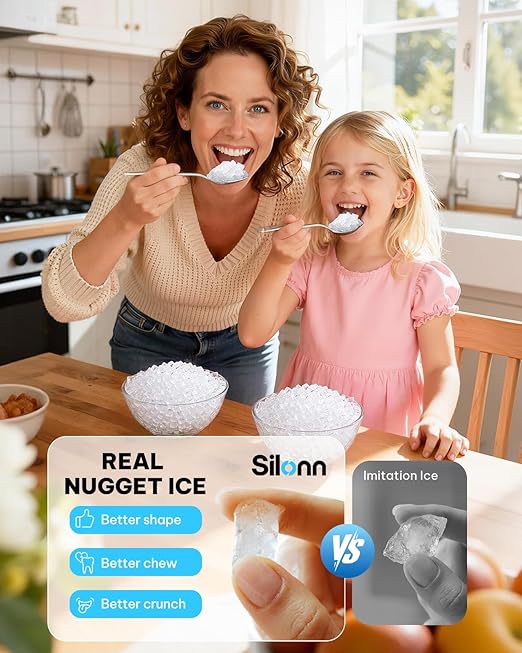 Silonn Nugget Ice Maker Countertop with 3L Detachable Tank – 40 lbs/Day Self-Cleaning & Timer, 40 dB Quiet for Home Bar Party Office, Chewable Nugget Ice Machine for Summer & Cold Drinks, White