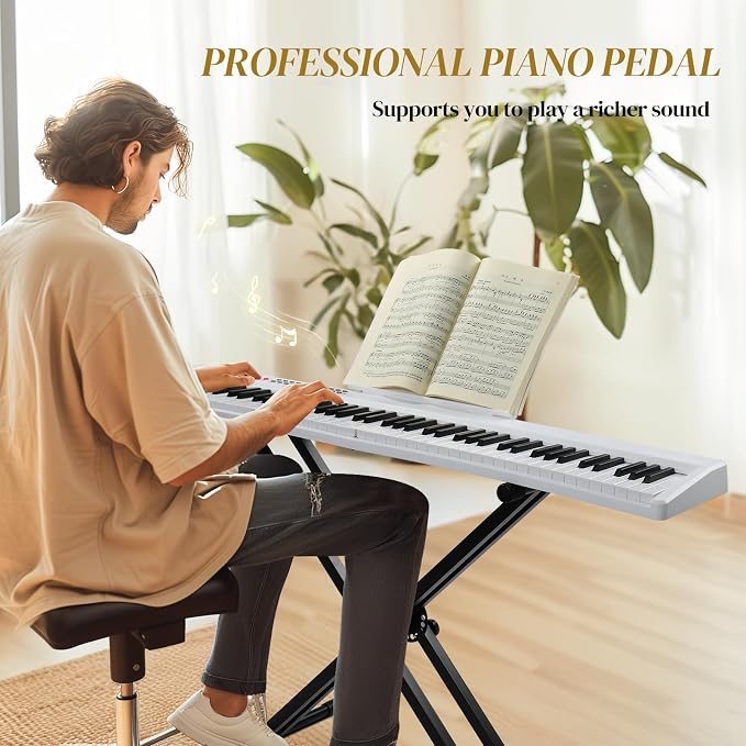Ktaxon 88 Key Foldable Electronic Keyboard Piano Set, Semi-Weighted Electric Piano Digital Piano with Dual X Stand, 2 Bluetooth Mode, 1000 Rhythms, 1000 Tones and 50 Demos for Beginners Adults(White)