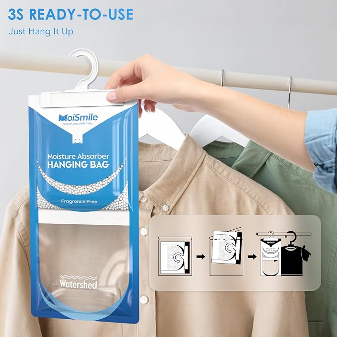 Moisture Absorbers 30 Pack Fragrance Free, Hanging Closet Dehumidifier Bags, Humidity Absorber, Compact Eliminates Odors Humidity Packs for Car, Bathroom, Bedroom, Basement, 9.8OZ