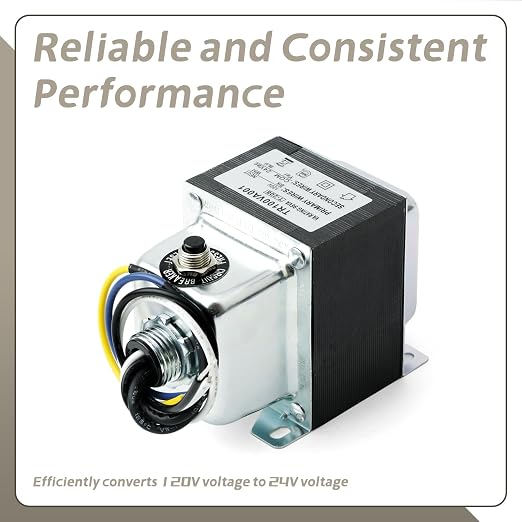 TR100VA001 120V to 24V Step Down Transformer Replacement for HVAC Systems for Industrial Equipment, 100 Va Transformer with Circuit Breaker Foot and Single Threaded Hub Installation