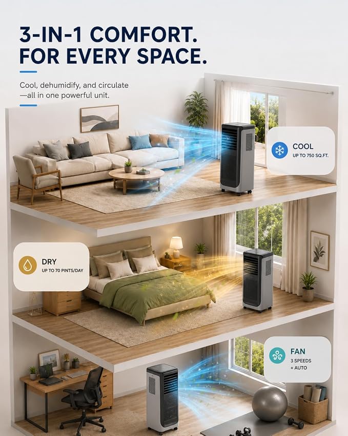 Coolblus Portable Air Conditioners 16000 BTU, Wi-Fi Smart Portable AC Unit for Room Up to 750 Sq.Ft, 3 in 1 Quiet AC with Cool/Dehumidify/Fan, Window Kit, Black-16000BTU-WIFI