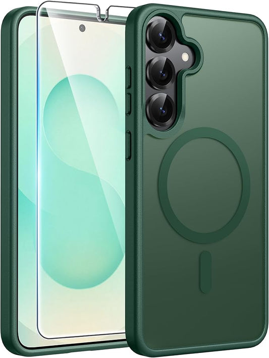 FNTCASE for Samsung Galaxy S25 Plus Case: Samsung Galaxy S24 Plus Phone Case Fit with Magsafe Translucent Matte Case with [Screen Protector] Military Grade Shockproof Protective Phone Cover-Green