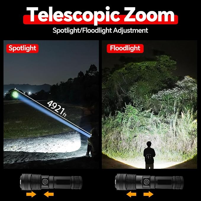Inferright Flashlight,2025 The Ultimate Survival Flashlight,LED Rechargeable Flashlights Zoomable and 3 Modes, IP67 Waterproof, flashlights for Emergencies,Outdoor, Camping,Power Outage