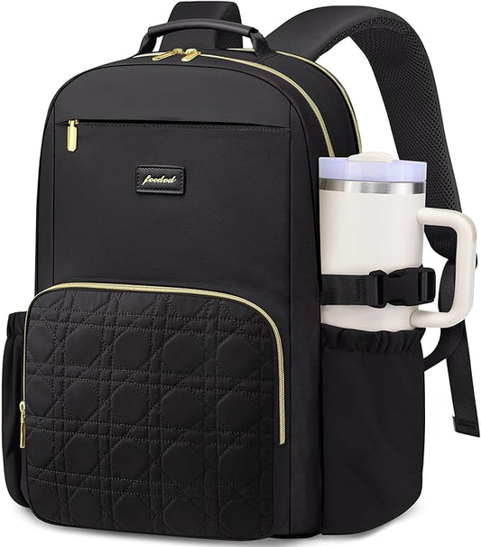 Focdod Laptop Backpack for Women Bookbag: 15.6 inch Work Backpacks with Pouch Pocket for Large Capacity Cup & USB Charger College Book Bag Travel Business Nurse Teacher Bookbags Anti-theft Back Pack