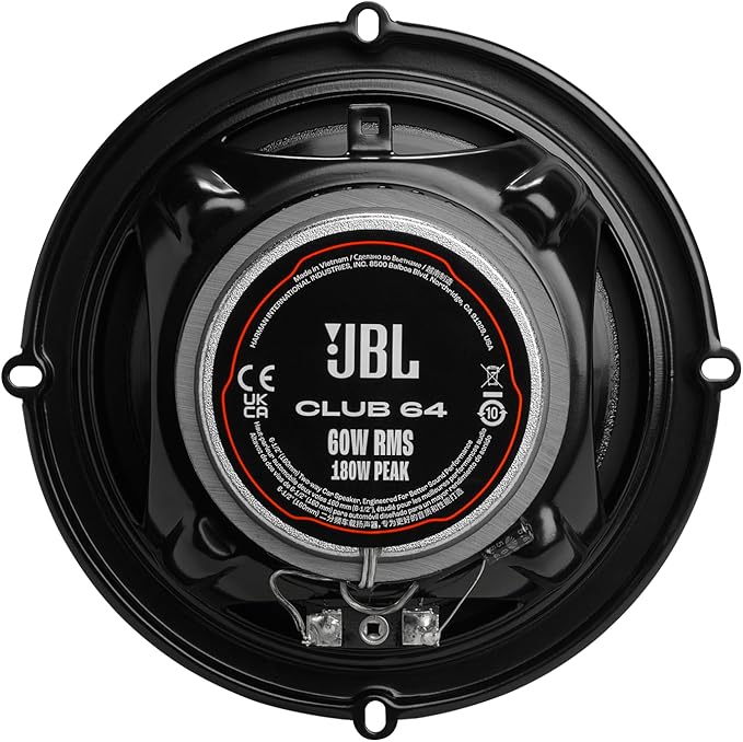 JBL Club 64-6-1/2" (160mm) Two-Way Car Speaker, 60W RMS, 180W Peak, Sensitivity (@ 2.83V): 93dB, Frequency Response: 48Hz – 21kHz, Nominal Impedance: 3.0 ohms
