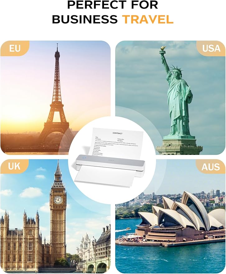 PRT Portable Printer Wireless for Travel, Inkless Bluetooth Small Mobile Thermal Printer, Support 8.5" X 11", A4, Compatible with Phone, Laptop for Home Use, Vehicles, Valentine's Day Gift, White