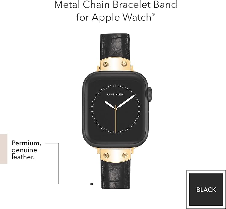 Anne Klein Leather Fashion Band for Apple Watch Secure, Adjustable, Apple Watch Band Replacement, Fits Most Wrists