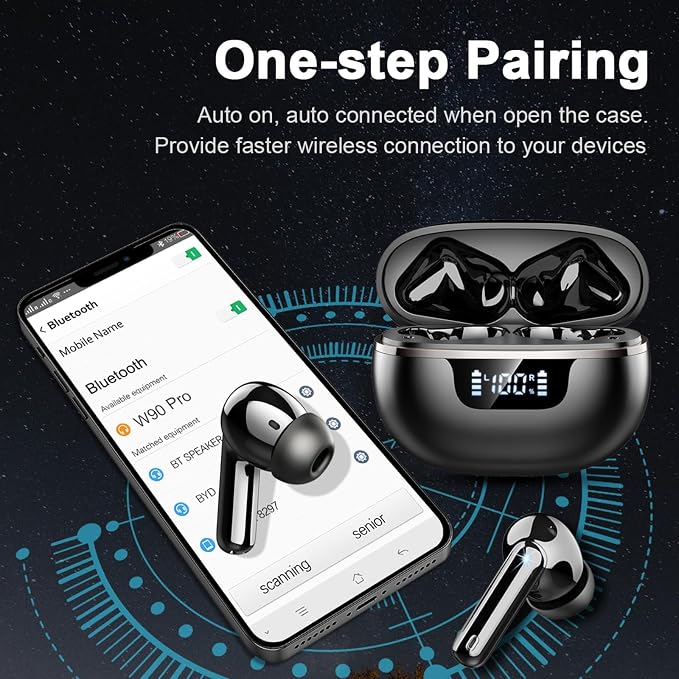 Jxrev 2026 Upgraded Wireless Earbuds, 50H Playtime Bluetooth 5.4 Headphones with 4 ENC Noise Cancelling Mics, HiFi Stereo Deep Bass, IP7 Waterproof in-Ear Earphones, LED Display Fast Charging Case
