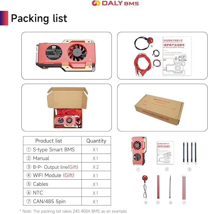 DALY Smart BMS 4S-16S 40A-500A with WiFi Module and CAN 485 Communication Protection Board for LifePO4 Lithium Battery Pack (Smart BMS 4S 12V，500A)