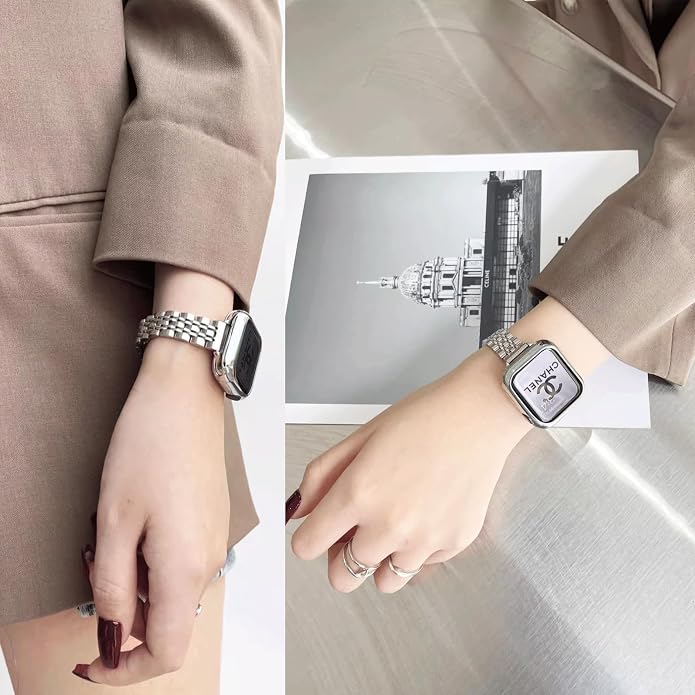 Slim Metal Band Compatible with Apple Watch Bands for Women, Series 11/10/9/8/7/6/5/4/3/2/1/SE, 46/42mm (S11/10), 45/44/42mm, 41/40/38mm Stainless Steel Bracelet