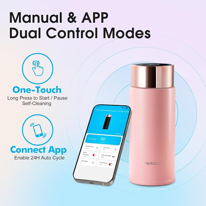 Vsitoo 8.5oz self-cleaning Mini Insulated Water Bottle,Stainless Steel Vacuum Flask,AI Self-Clean,30-Day Battery Life,BPA-Free,Perfect Small Water Bottle for Travel, Purse,Pink