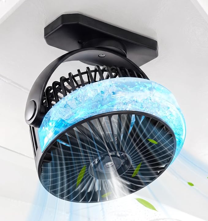 Magnetic Fan for Cruise Ship Cabin, 12000mAh Rechargeable Portable Misting Travel Fan, 80kg Strong Magnet Base & Hook, LED Light, Power Output, Approved for Cruise Line & Golf Cart