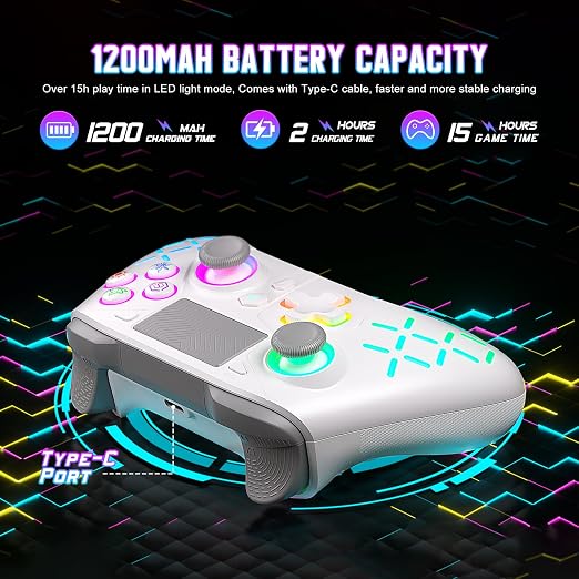 Gamrombo LED Wireless Controller for PS5, with Macro/Turbo | Gaming Controller with PS4/PC/Switch, Hall Triggers, Hall Joysticks, Dual Vibration, 2.4g Adapter, 3.5mm Audio Jack