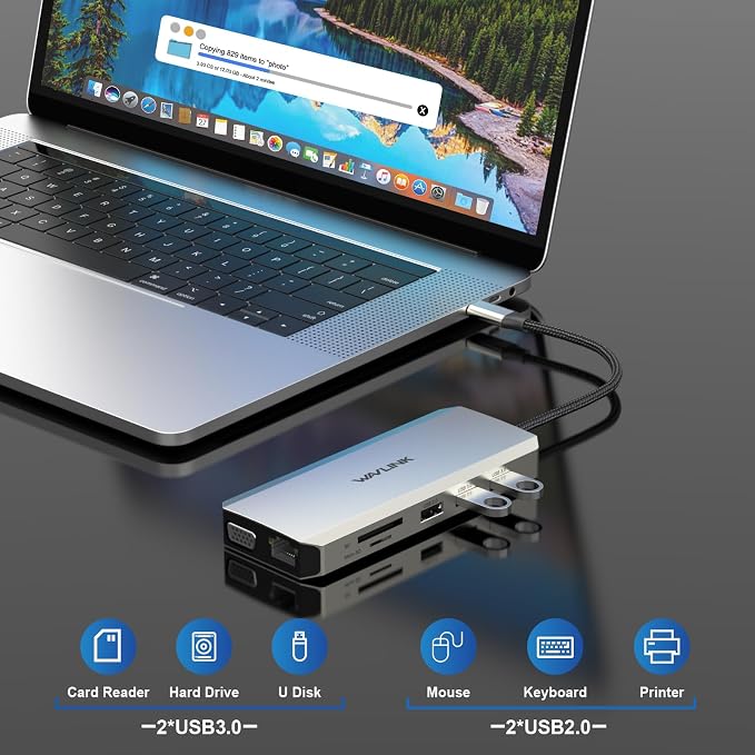 WAVLINK USB C Docking Station Dual Monitor for Dell HP Surface Lenovo Laptop, Triple Display USB-C Hub Multiport Adapter Dongle with 2 HDMI, VGA, Ethernet,100W PD, 5 USB, SD/TF Card Reader,Audio