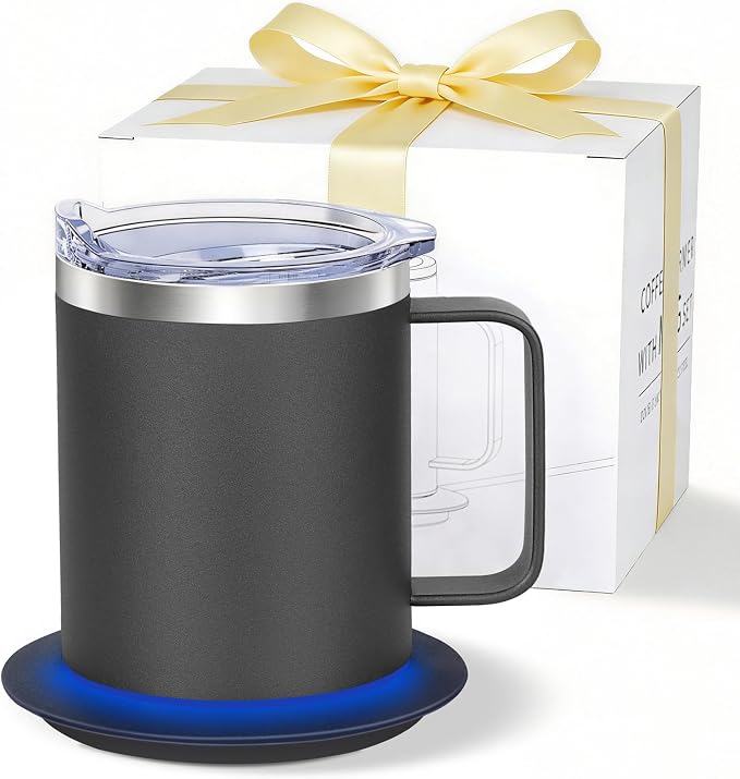 Coffee Warmer with Mug Set, USB Powered Heated Cup with 10H Auto Shut-Off, 131℉ Self Heating Coffee Mug for Desk (Black-12oz)