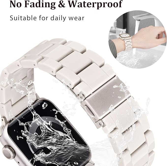 V-MORO Resin Band Compatible with Apple Watch Bands Series 11/10/9/8/7 Fashion Jewelry Lightweight Bracelet 42mm/41mm/40mm/38mm for iWatch 6/5/4/3/2/1/SE with Starlight Buckle Women Men(Starlight)