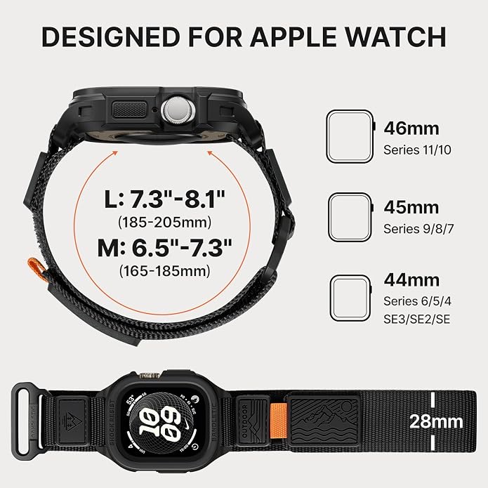 Bandletic Rugged Case with Band Compatible with Apple Watch 49mm(Ultra 3/2/1),46mm(Series 11/10), 45mm(Seriess 9/8/7),44mm(SE3/SE2/SE/6/5/4), Protective Cover Sport Accessories for iWatch Men