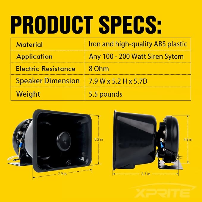Xprite Compact 200 Watt High Performance Siren Speaker (Capable with Any 100-200 Watt Siren)
