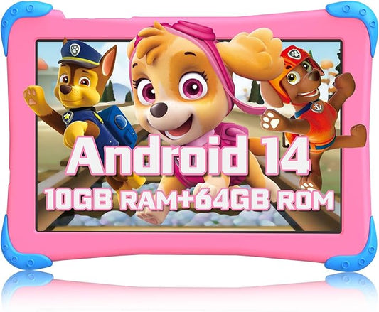 Fivahiva Kids Tablet 10 inch Android 14 with Case, 8-Core 10GB+64GB, Toddler Tablets with WiFi Dual Camera, Children App Parental Control