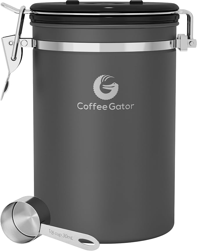 Coffee Gator Coffee Canister -22oz Airtight Stainless Steel and Coffee Scale 0.1 Precision with Timer