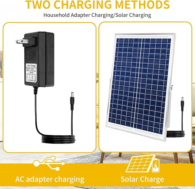 Solar Powered Rechargeable Fan 16", Whisper Quiet 15dB, 50Hr Runtime for Home Office Camping