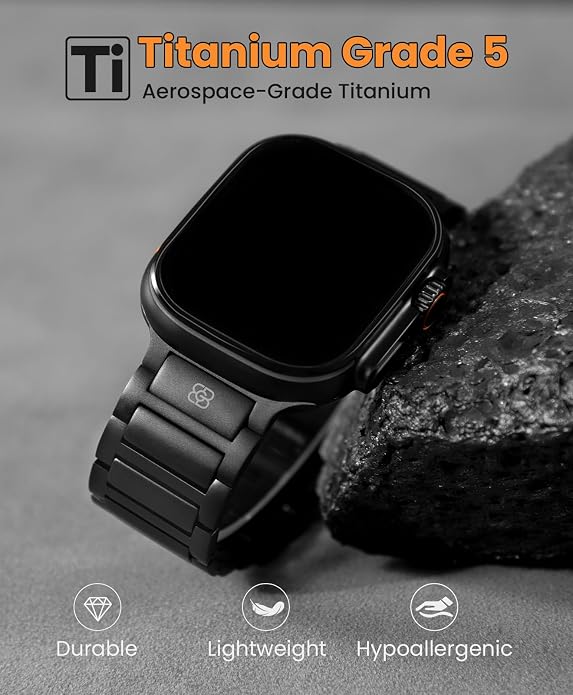Titanium Band Compatible with Apple Watch Ultra 3/2/1 49mm Band for Men & Series 11/10 46mm, Grade 5 Titanium with DLC Coating for Ultra 3 Watch Band, Easy-Adjust Metal Band & Butterfly Clasp
