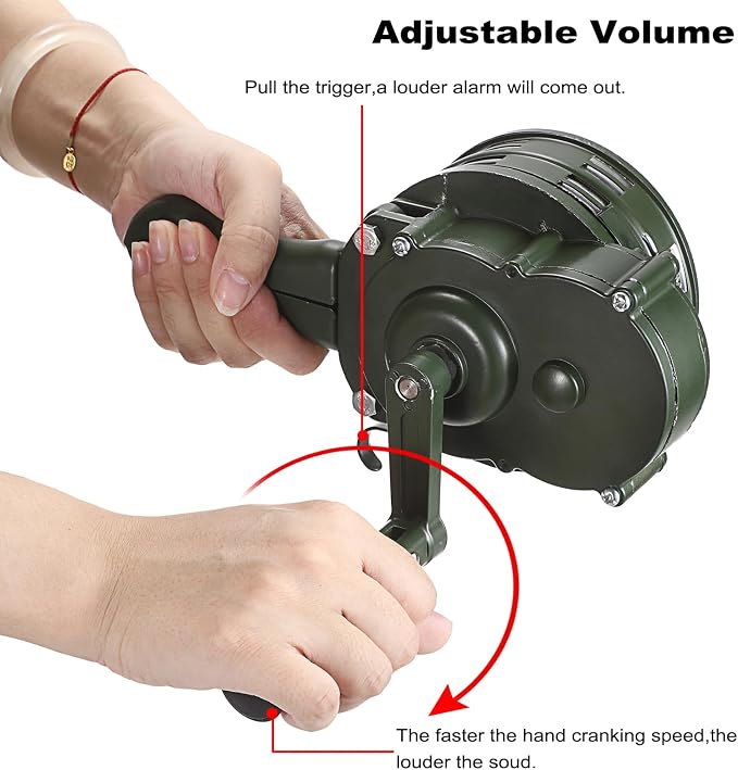 Sumnacon Hand Crank Siren Manual Operated Air Raid Siren with Foldable Handle for Sporting Events,Emergency Sturdy Waterproof Aluminum Alloy Tornado Siren Portable Loud Volume Emergency Siren,Green