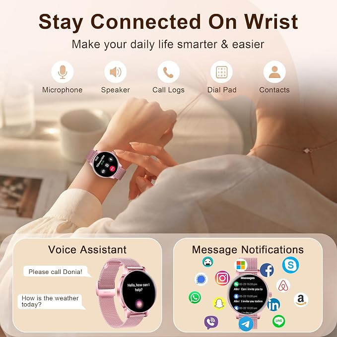 Smart Watches for Women, 1.27" HD Smart Watch for Android Phones & iPhones, Smartwatch Answer/Make Calls, Fitness Tracker with Heart Rate/Sleep/SpO2 Monitor, 110+ Sport Modes, 3 Bands (Pink)