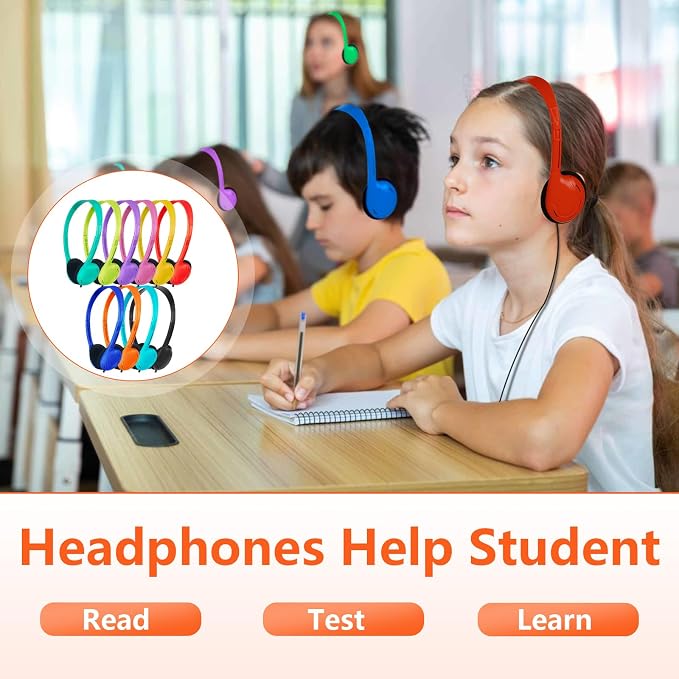 Kids Headphones Bulk 10 Pack for School Classroom Student Children Boys Girls Teen and Adult,Class Set of Headphones for Students Computer 3.5mm Jack (10 Mixed Colors)