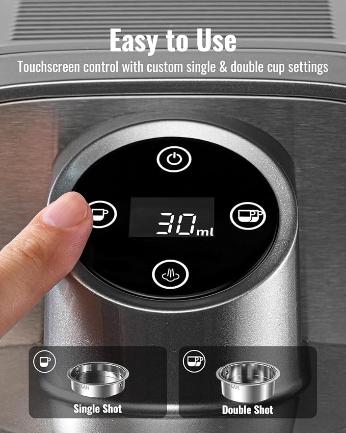 SHARDOR 20 Bar Espresso Machine, Touchscreen Expresso Coffee Machines with Steam Milk Frother for Home, Espresso Coffee Maker for Cappuccino, Latte, 40oz Removable Water Tank, Silver & Black